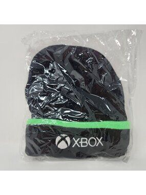 XBOX Microsoft Knit Cuffed Beanie Hat Tobogan Adult Black Green Embroidered Logo